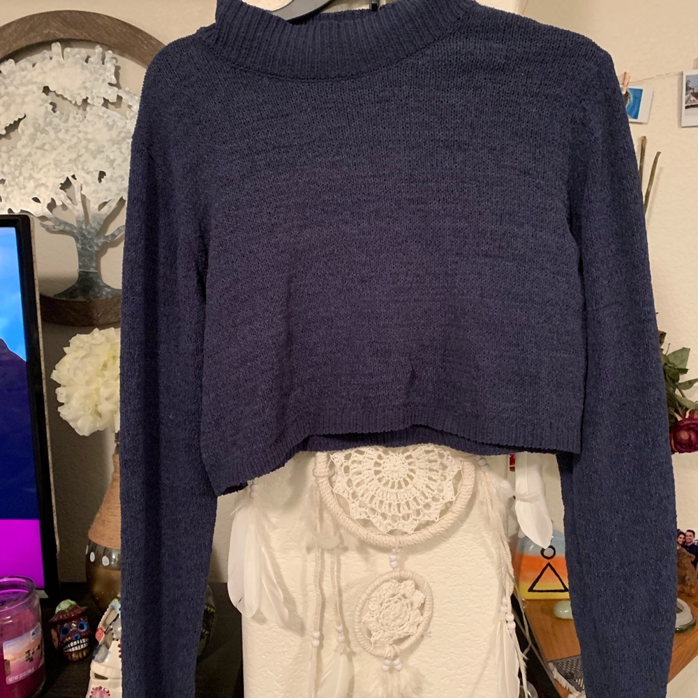 Blue long sleeve crop top